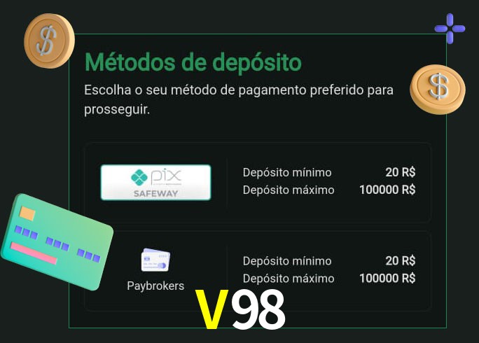 O cassino V98 oferece uma grande variedade de métodos de pagamento